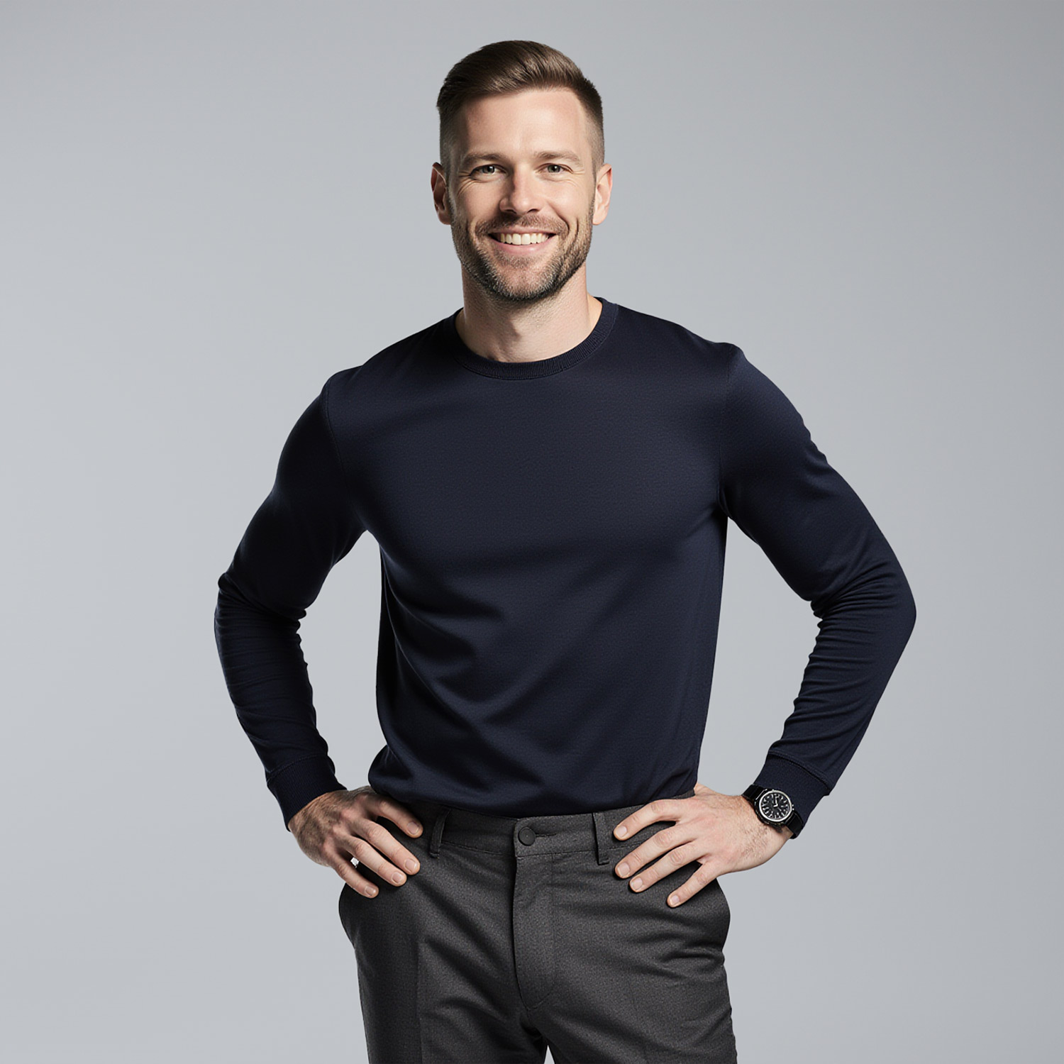 Professional man in refined business casual attire representing Sudsies dry cleaner near Boca Raton