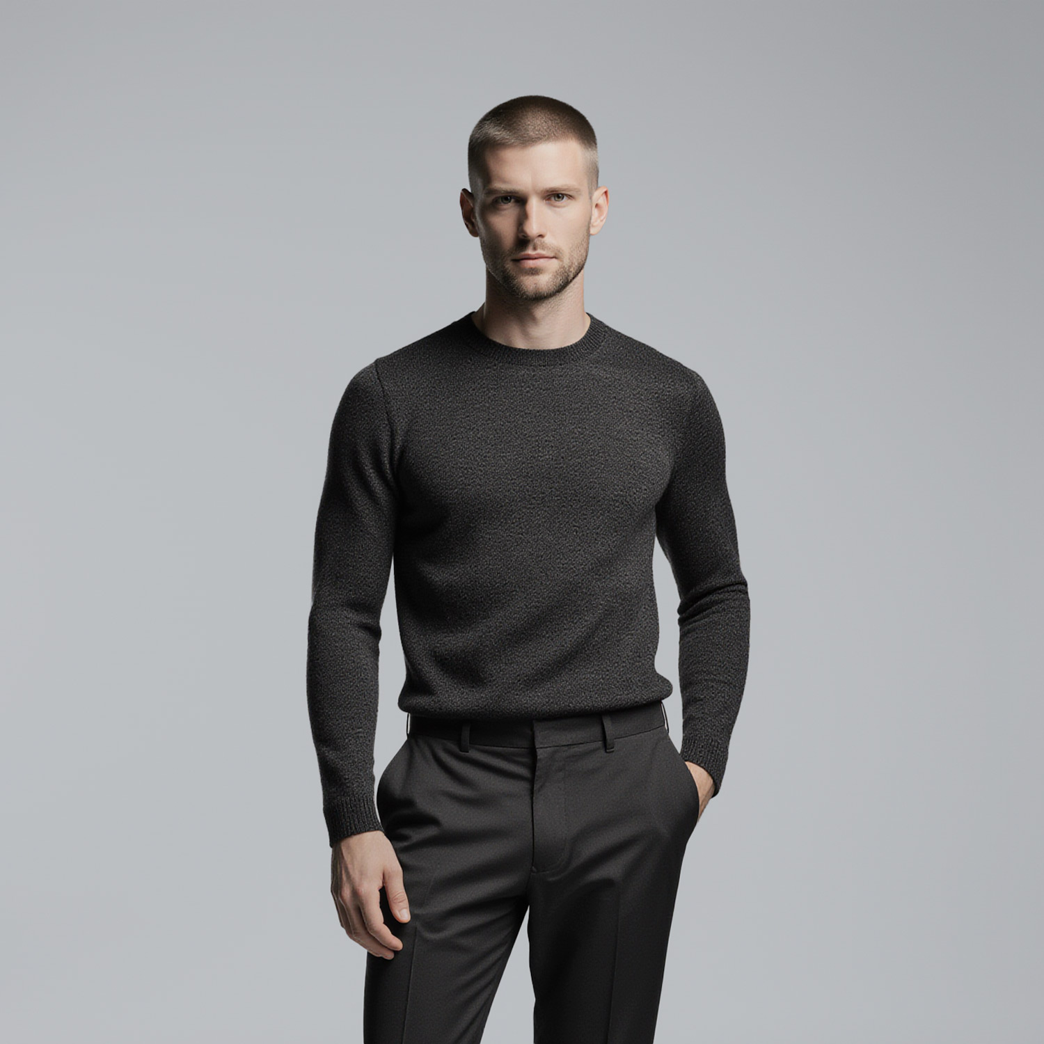 Well-dressed man in elevated minimalist attire representing Sudsies dry cleaner near Fisher Island