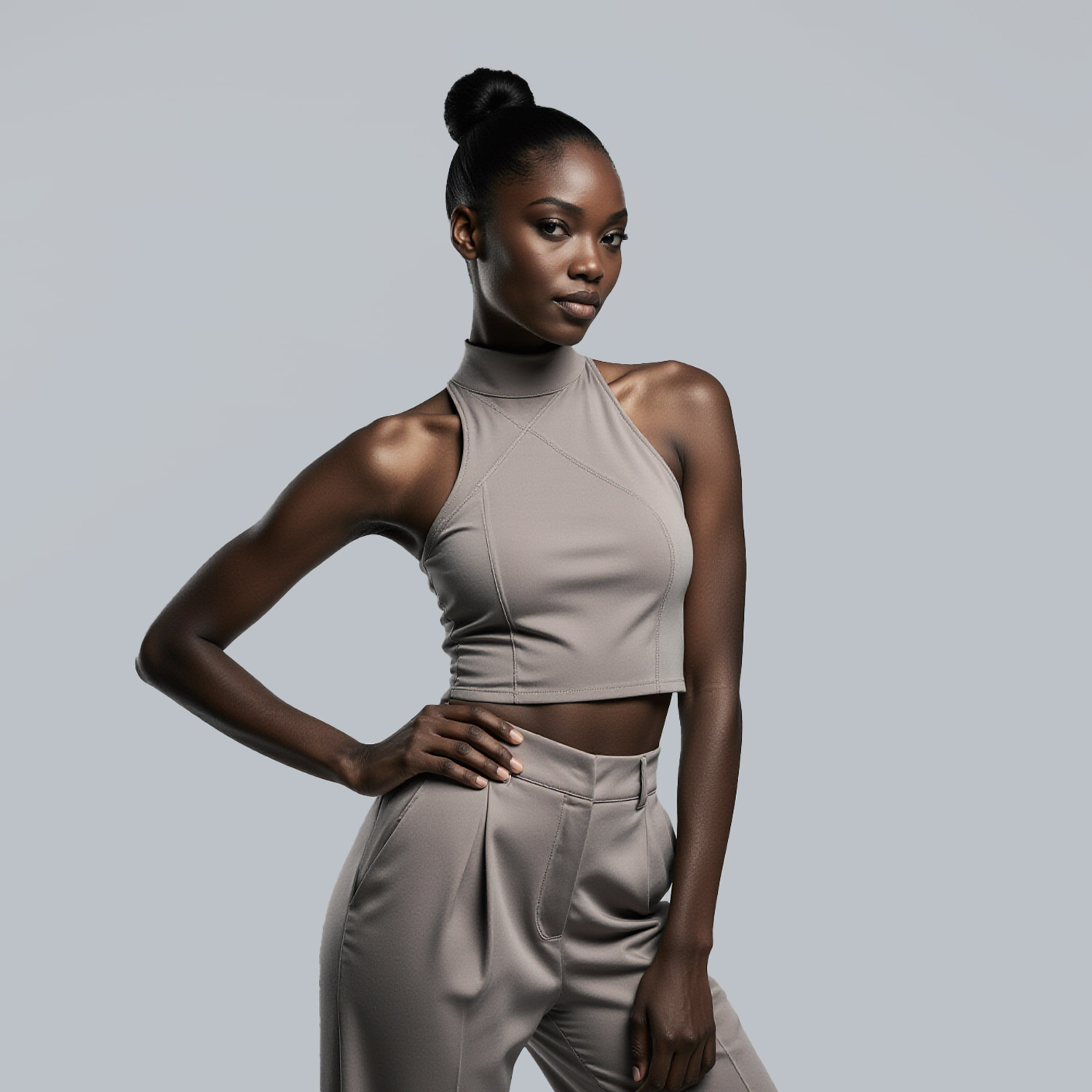 Elegant woman in refined modern attire representing Sudsies dry cleaner near Golden Beach