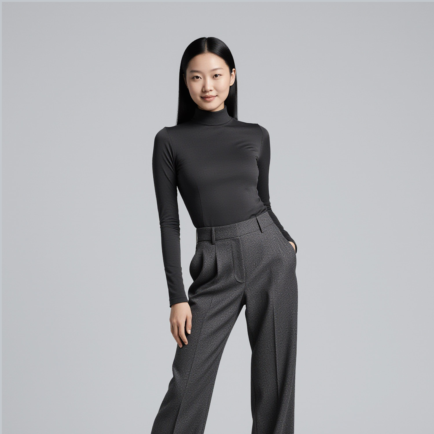 Elegant woman in tailored modern attire representing Sudsies dry cleaner near Hollywood